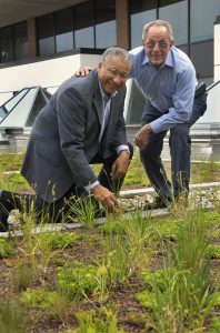 Robert Marans and James Jackson on the green roof of the Thompson street addition