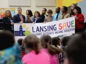 Shanks, third from right, at the Lansing SAVE launch in January 2015. Images courtesy: Trina Shanks
